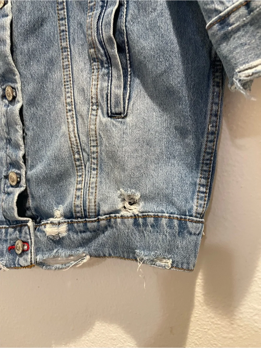 Fiore Distressed Denim Jacket Medium Oversized Longline Boyfriend Blue Jean